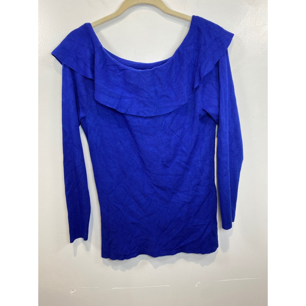 Calvin Klein Off the Shoulder Long Sleeve‎ Knit Top Blouse Royal Blue M - Picture 2 of 5